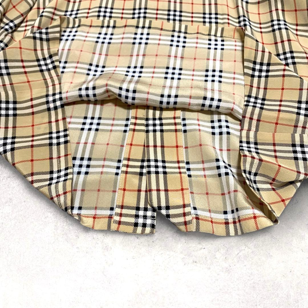 【美品　シルク100%】バーバリー　ノーカラー長袖シャツ　ノバチェック　ベージュ