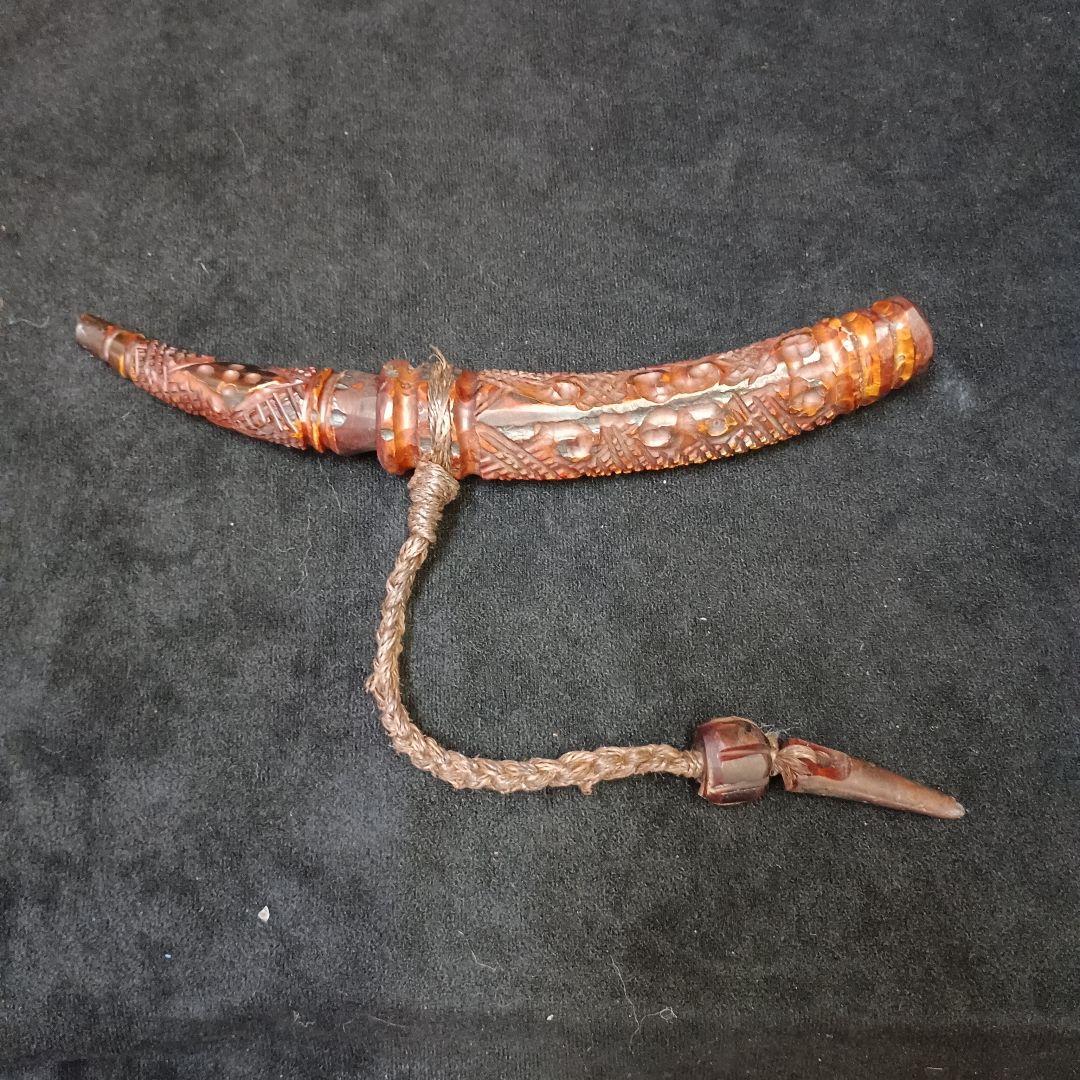 アイヌ　マキリ　メノコ　伝統的鹿骨彫刻製