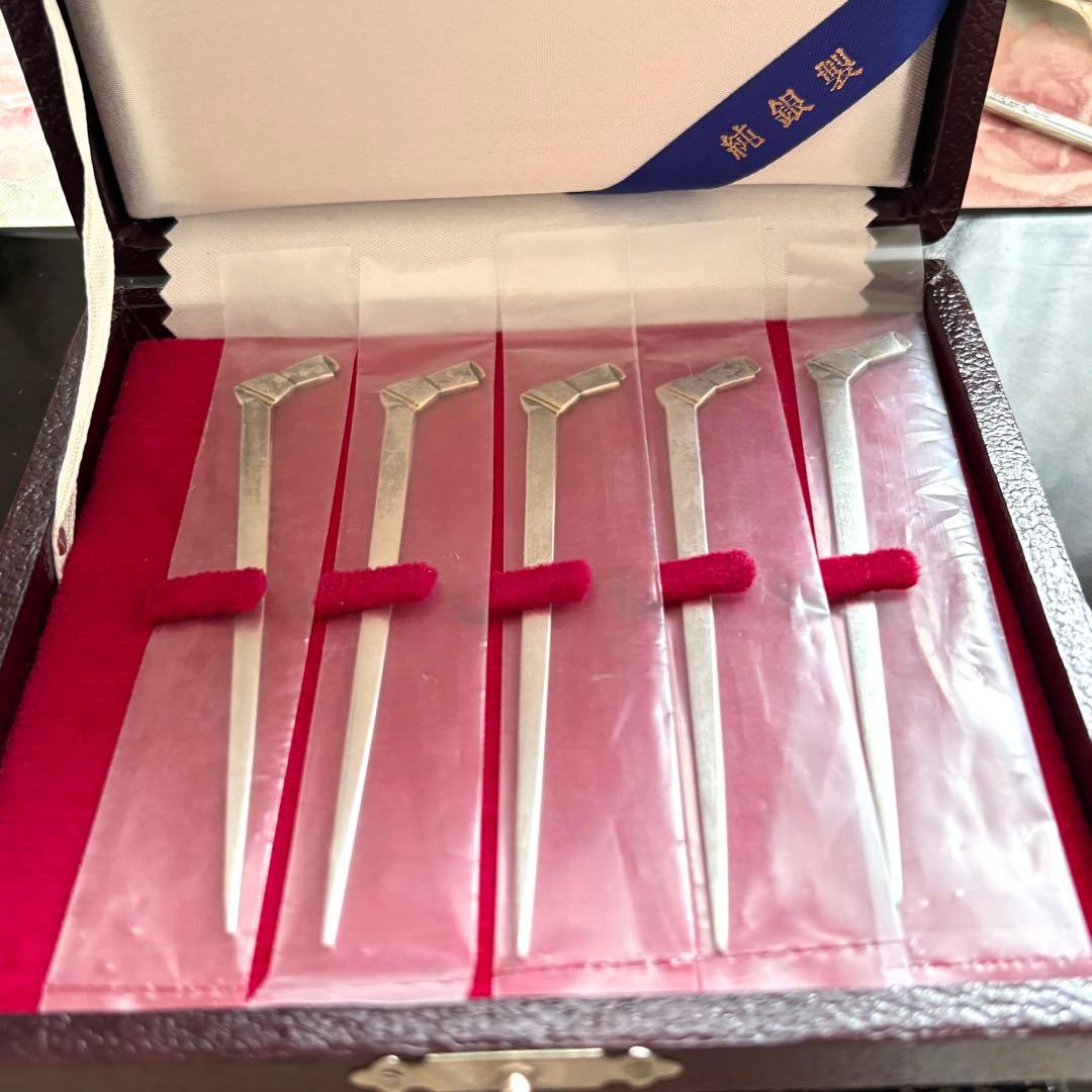 純銀製品　アンティーク　貝口結びデザイン フルーツナイフ　菓子切　5本セット