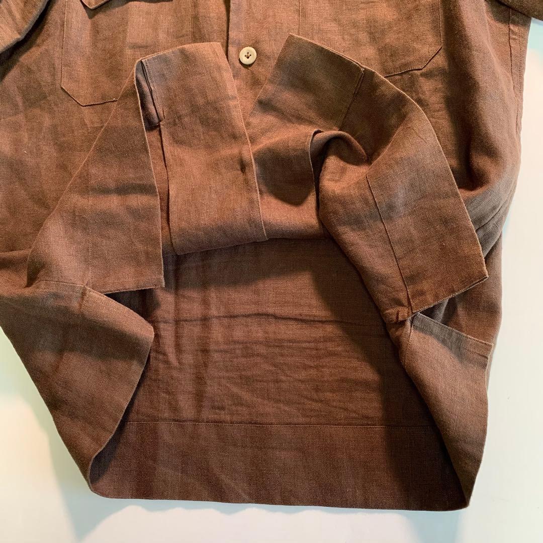 giannetto 麻100% イタリア製 開襟シャツ リネンシャツ M ワーク