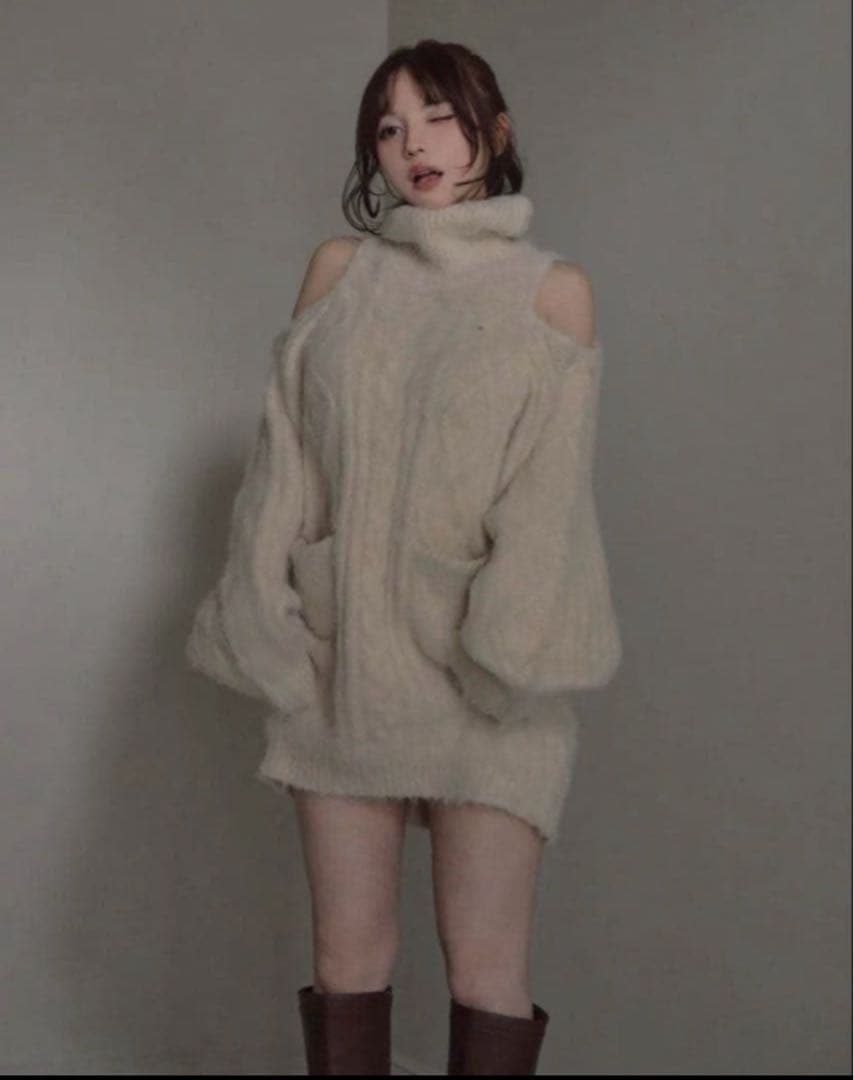 トップス andmary Allyn cable knit dress beige