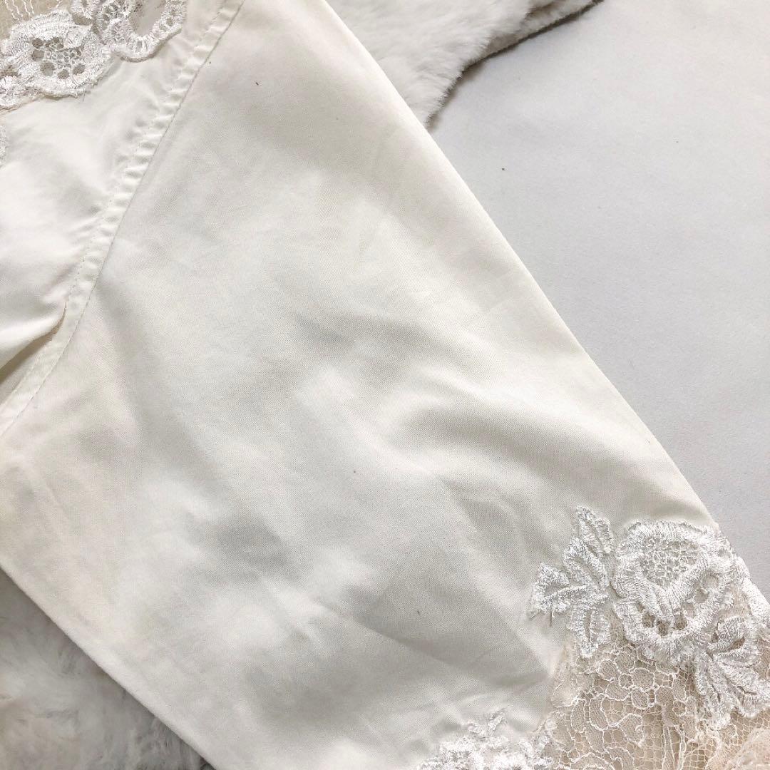 エルマンノシェルビーノ*胸元レース　長袖ブラウス　コットン　ホワイト　38