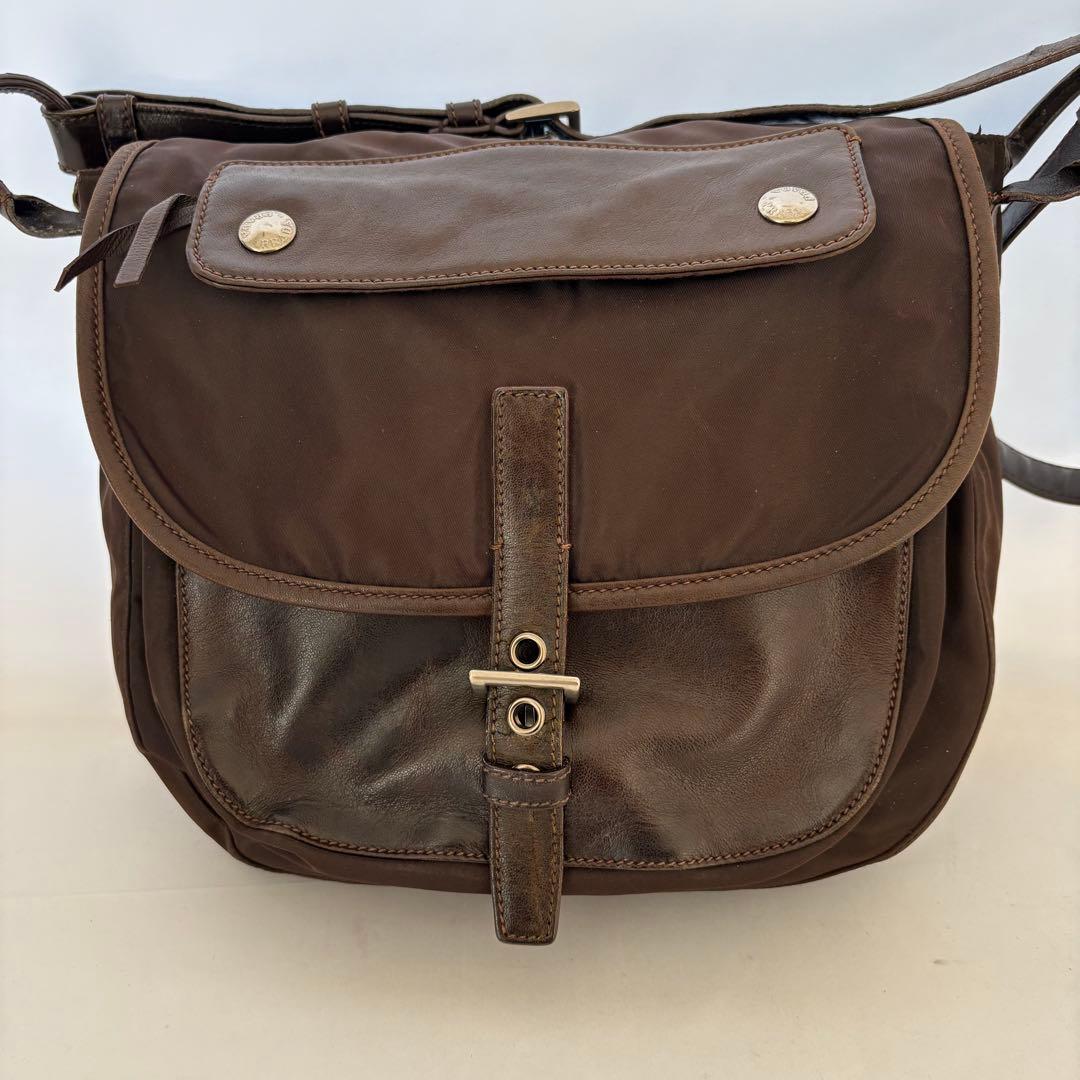 PRADA プラダ 三角ロゴ ショルダーバッグ レザー ブラウン ナイロン