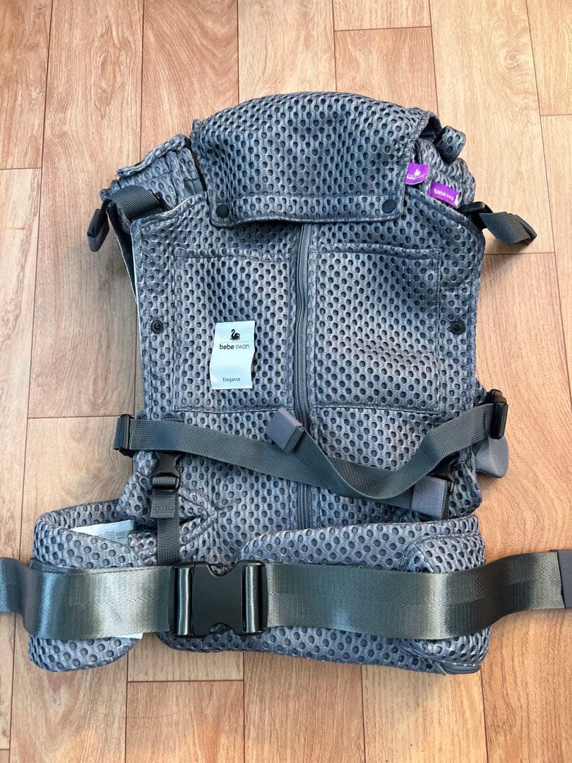ベビースワン 抱っこ紐 グレー 5WAY よだれかけ2枚つき
