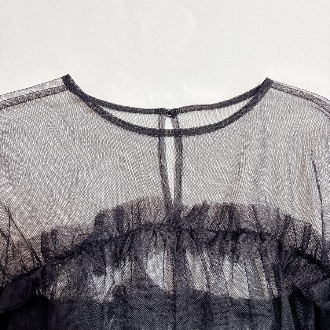 【新品タグ付き】ANDRESD／チュールレース ギャザー ブラウス／ブラック／Ｆ