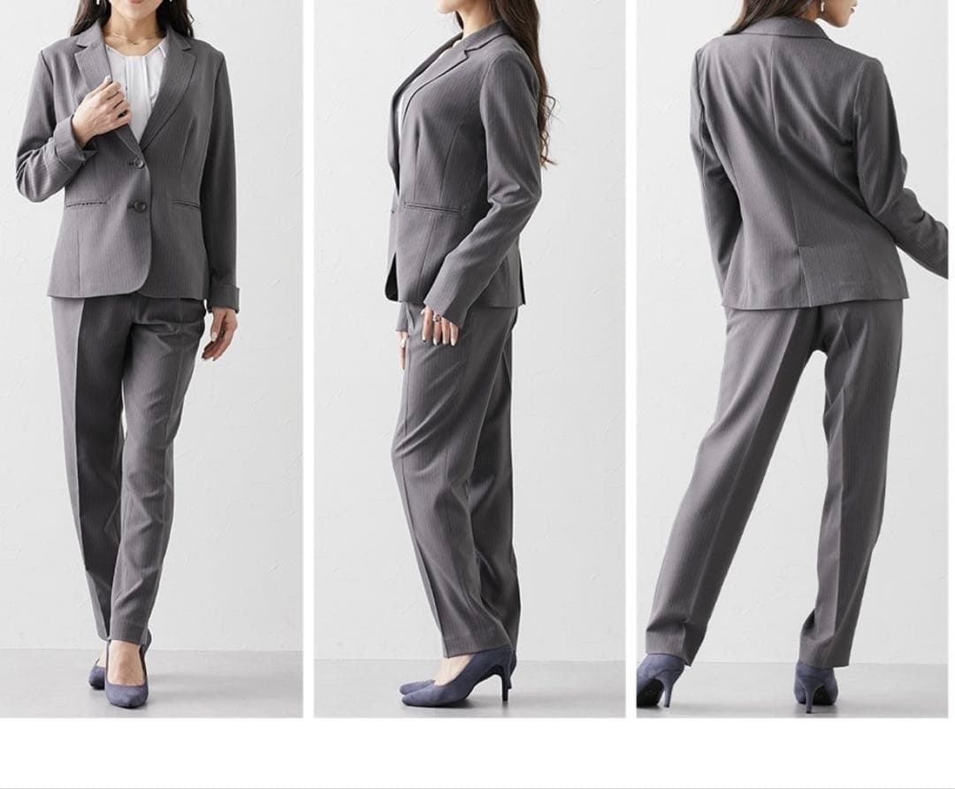 洗えるストレッチテーラードジャケット テーパードパンツスーツ　3L　ブラック