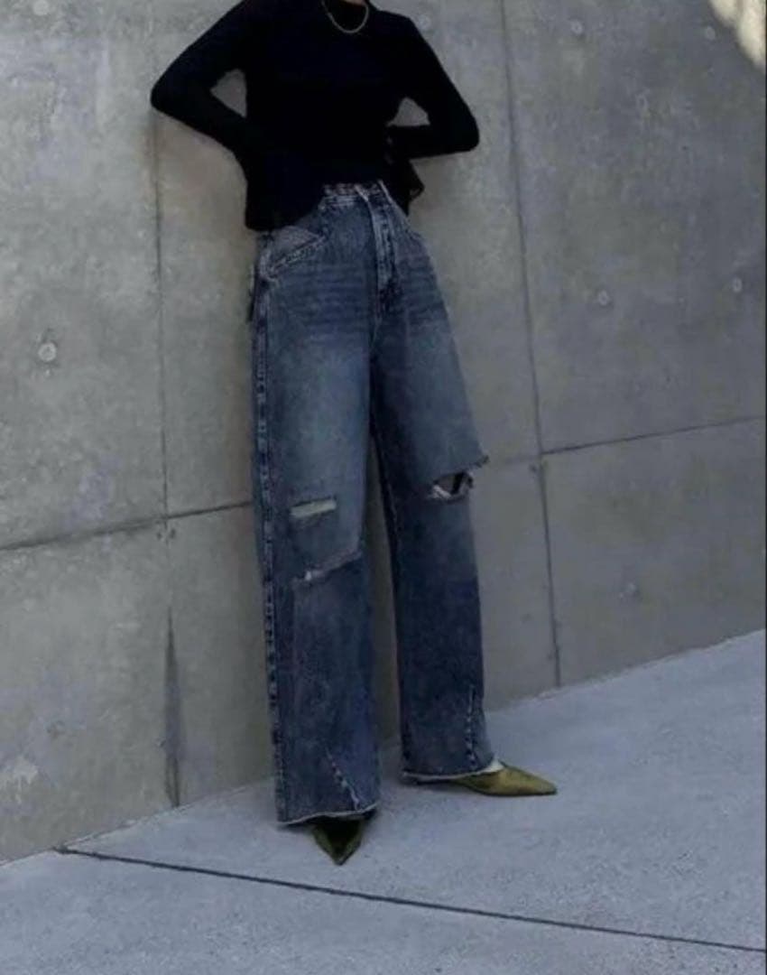 美品★ HEART PATCH DAMAGE DENIM PANTS