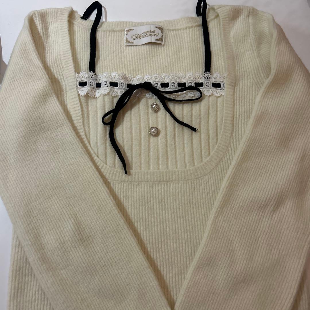 ミシェルマカロン リボンリブニットトップス