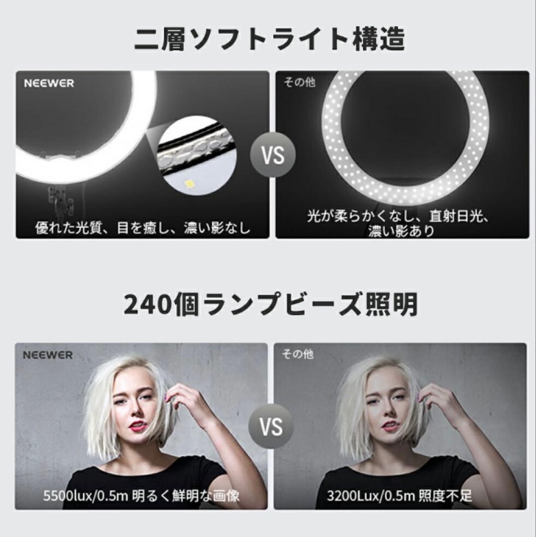 NEEWER 18インチリングライト三脚スタンド+フォンホルダー+収納バッグ付き