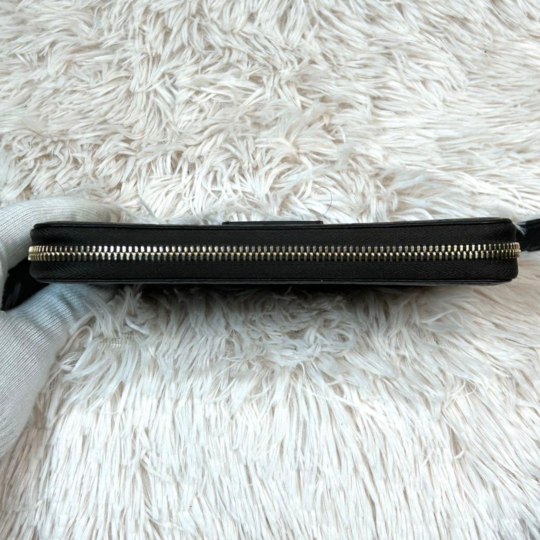 グッチ　マイクロGGシマ　レザー　ラウンドジップ長財布　ブラウン