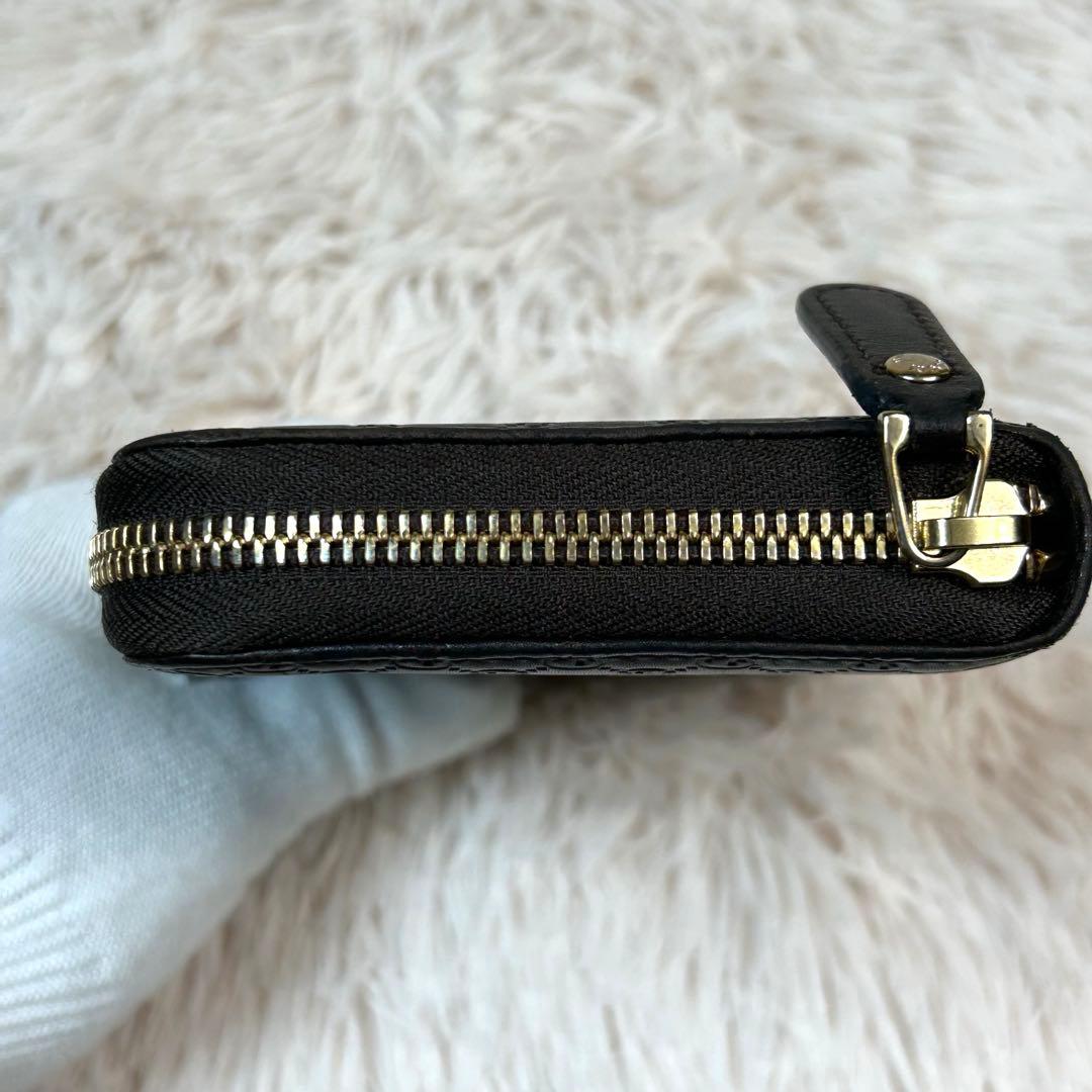 グッチ　マイクロGGシマ　レザー　ラウンドジップ長財布　ブラウン