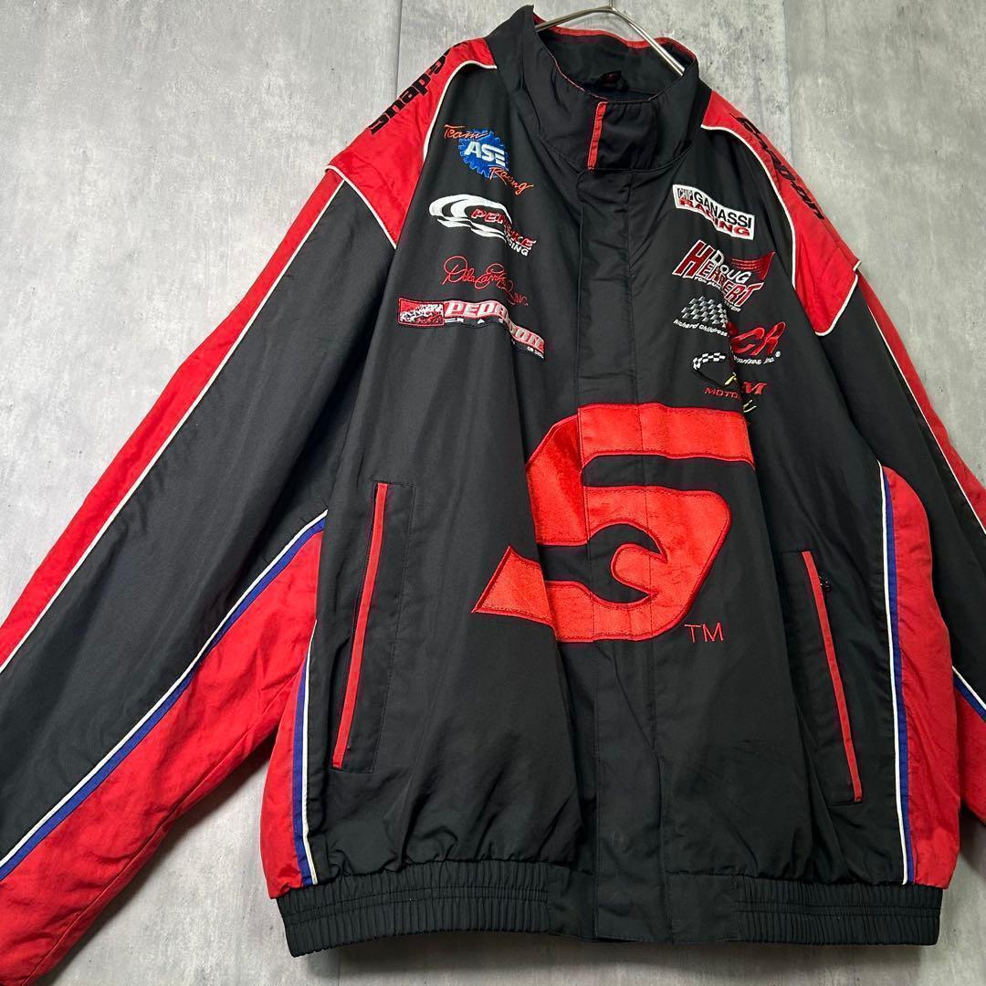 激レア snap on レーシング ブルゾン 刺繍 ジャケット 黒 赤 XL