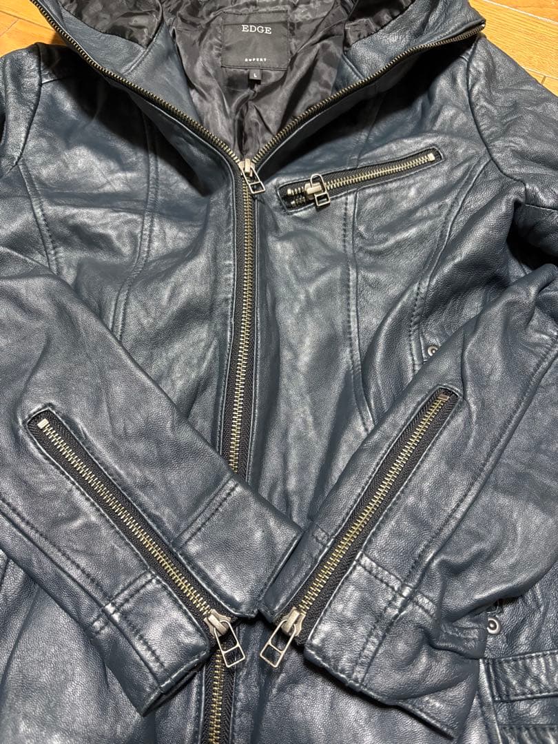 美品　RUPERT EDGEダークブルー ネイビー系　レザージャケット　羊