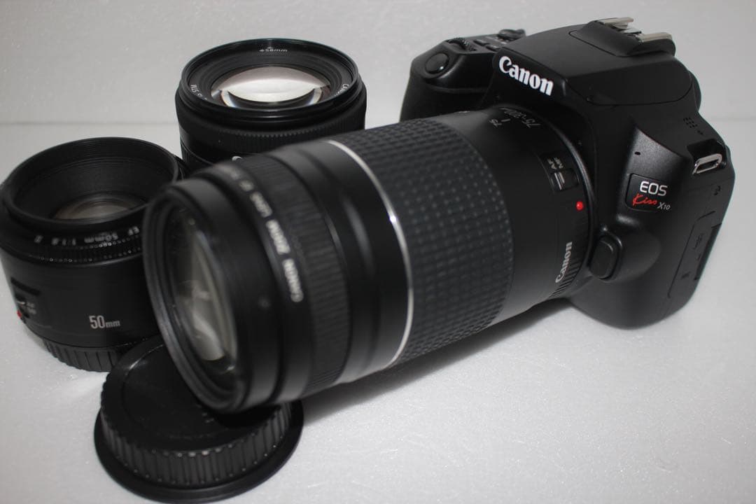 デジタル一眼レフカメラcanon kiss x10標準＆望遠＆単焦点レンズセット