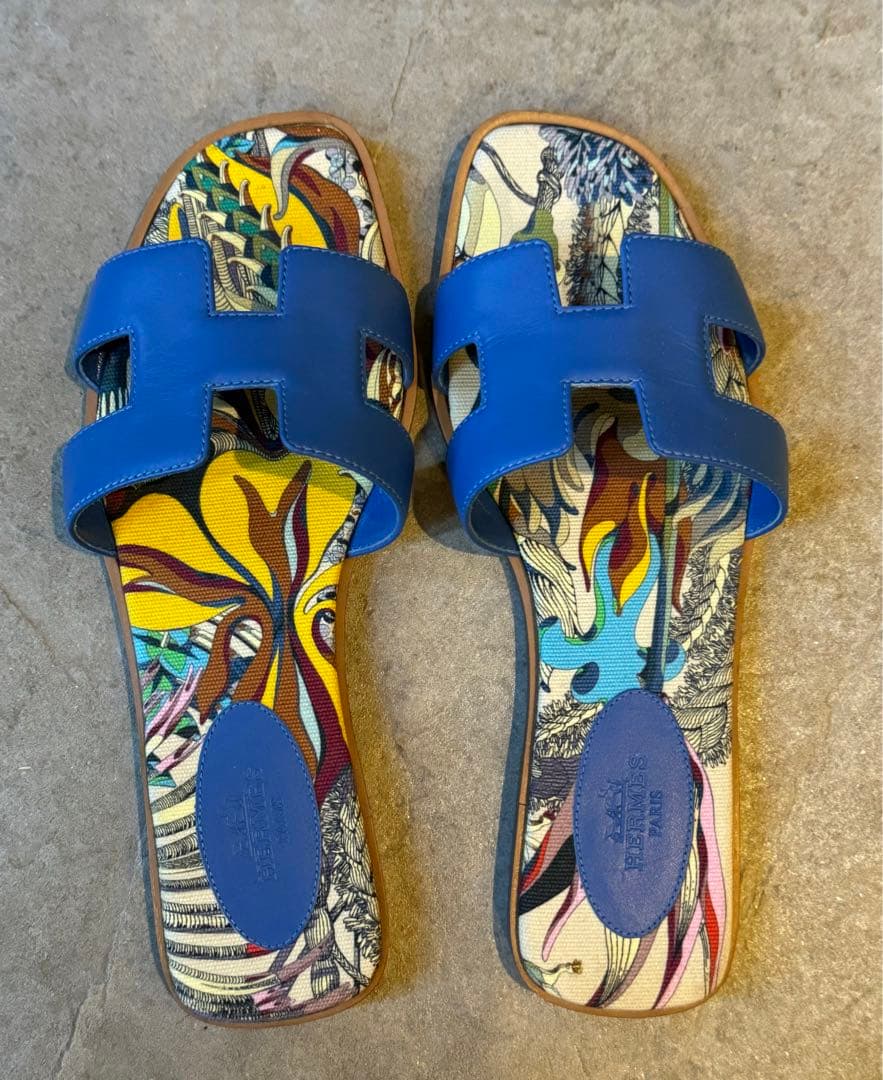 ⭐︎限定色⭐︎ 希少⭐︎HERMESエルメス サンダル オラン 36.5人気スカーフ柄