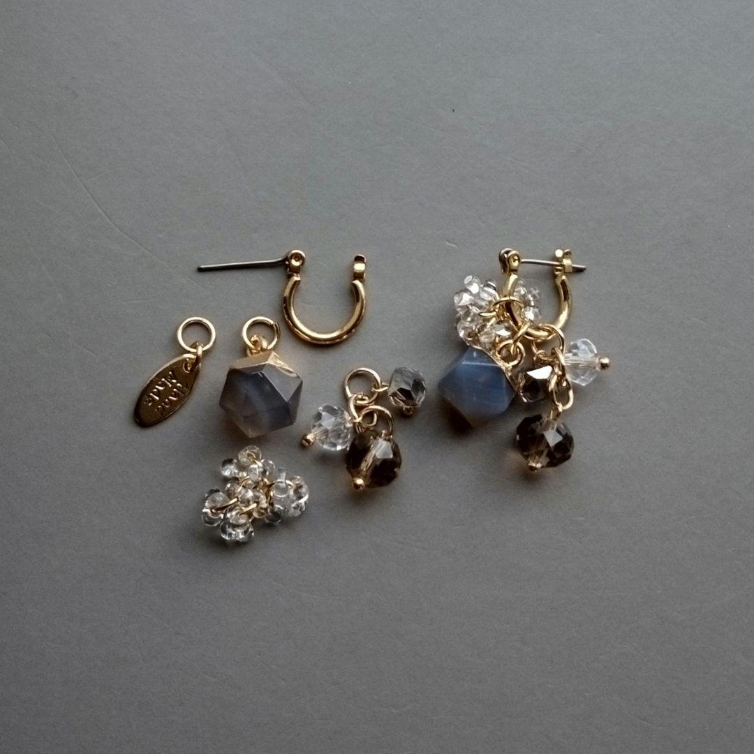 天然石グレーアゲート×チェコビーズピアス　ハンドメイドピアス