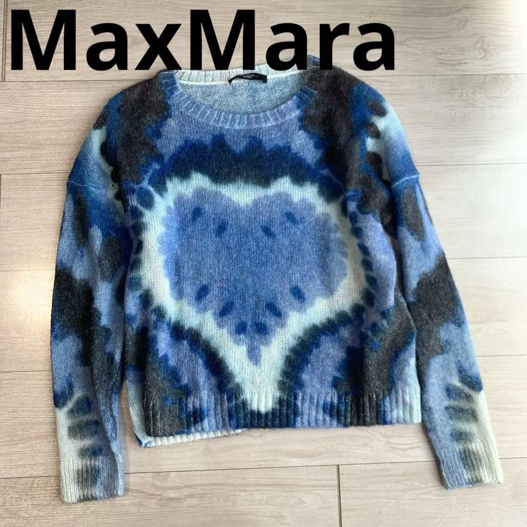 【マックスマーラ】極美品✨S.レディースタイダイ柄春ニット　ウール　ネイビー