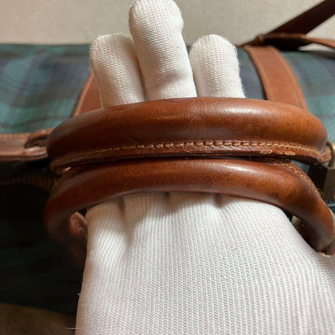 ポロラルフローレン　大容量　ボストンバッグ　チェック　レザー　PVC グリーン