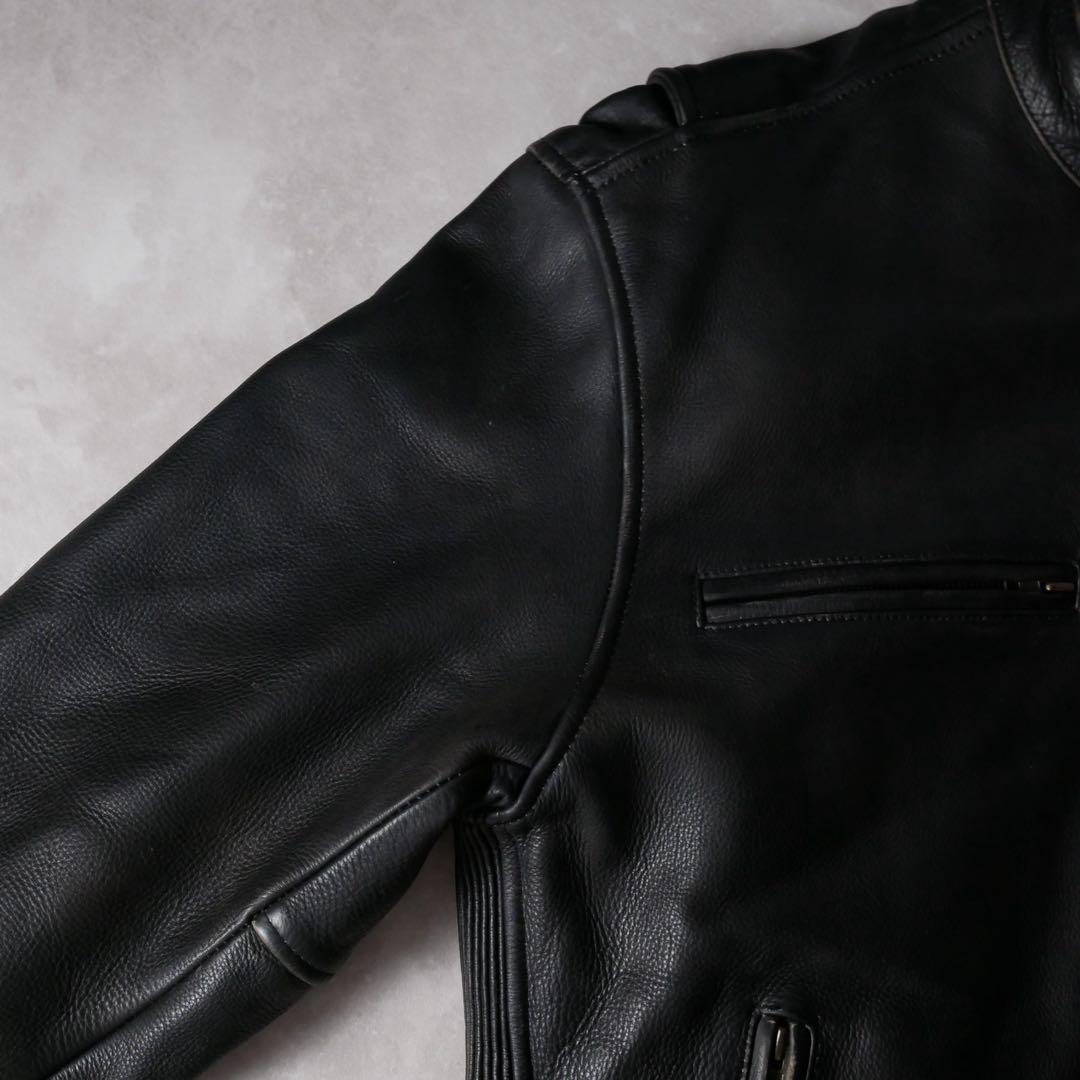 スタンドカラー レザージャケット ブラック L