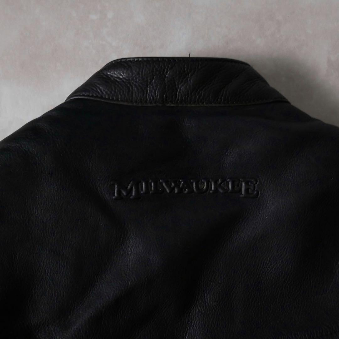 スタンドカラー レザージャケット ブラック L