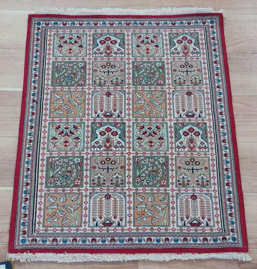 Y2622 ペルシャ絨毯 クム シルク100% 手織り72万ノット ヘシティ