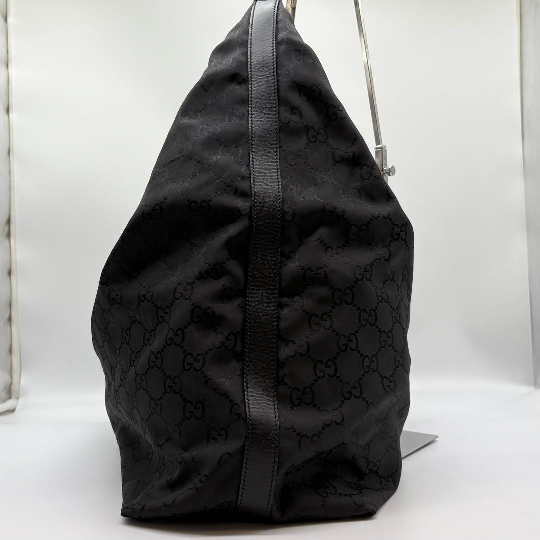 【希少】グッチ ワンショルダー ボストンバッグ 大容量 GG柄 ナイロン 黒