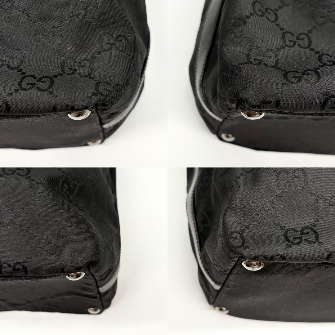 【希少】グッチ ワンショルダー ボストンバッグ 大容量 GG柄 ナイロン 黒