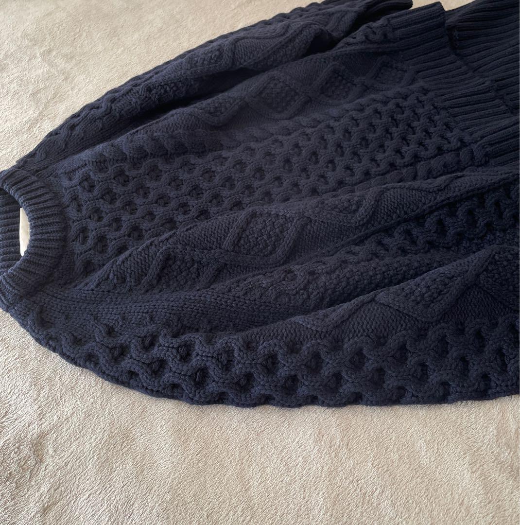 INSCRIRE ニット アラン ケーブル 紺 ネイビー ウール F