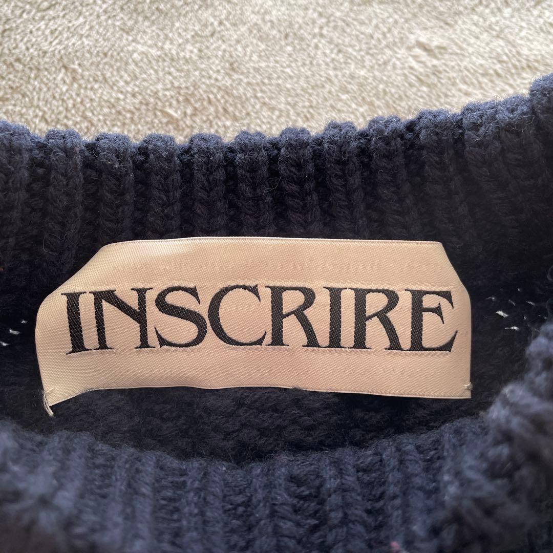 INSCRIRE ニット アラン ケーブル 紺 ネイビー ウール F
