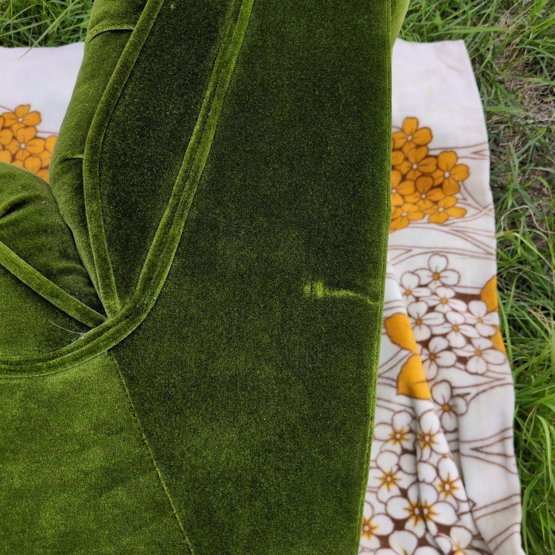 昭和レトロ オールド カリモク グリーン モケット 1人掛け ソファ③ベルベット