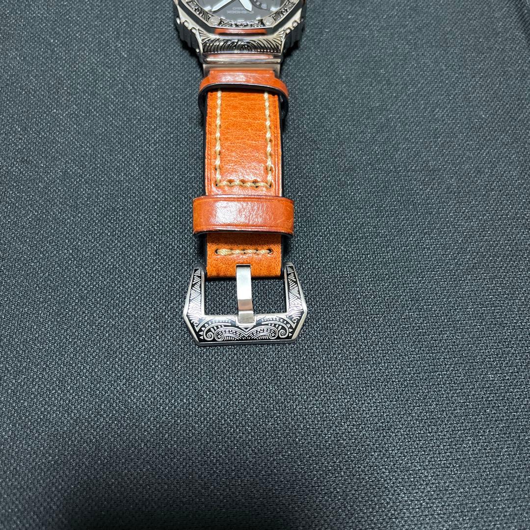 gshock カスタム　レザーベルト　エンボス加工　ジーショック　GA-2100