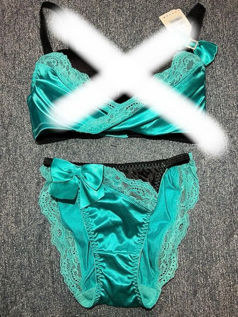 サテン　リボン　ターコイズブルー　M エメフィール　ショーツ　ぽん酢