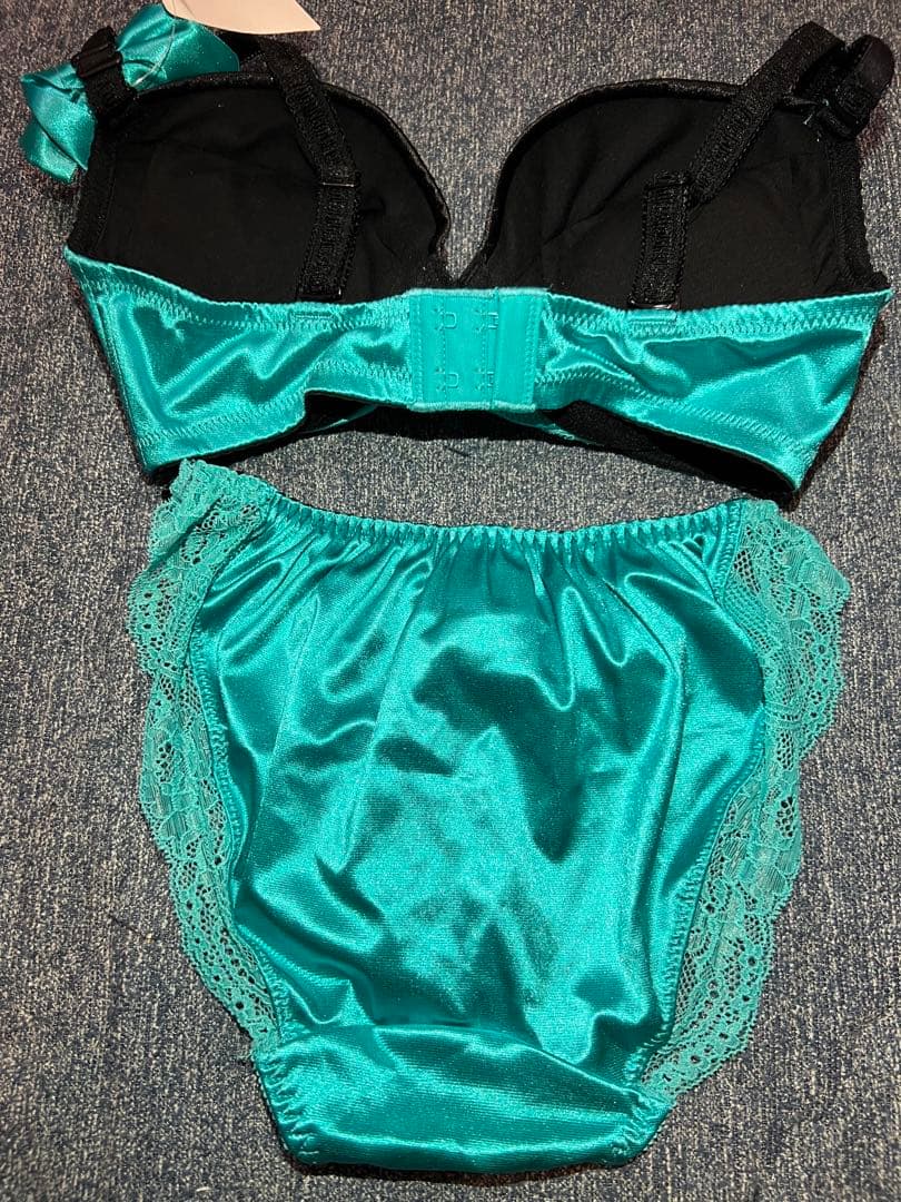 サテン　リボン　ターコイズブルー　M エメフィール　ショーツ　ぽん酢