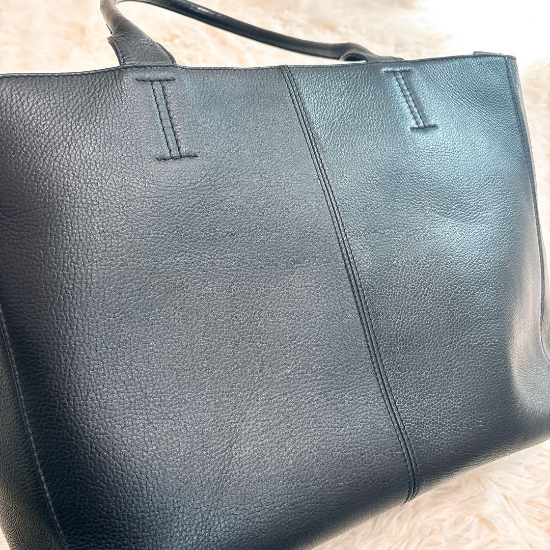 SHIPS 黒 レザー トートバッグ A4収納 シップス 本革 ビジネスバック