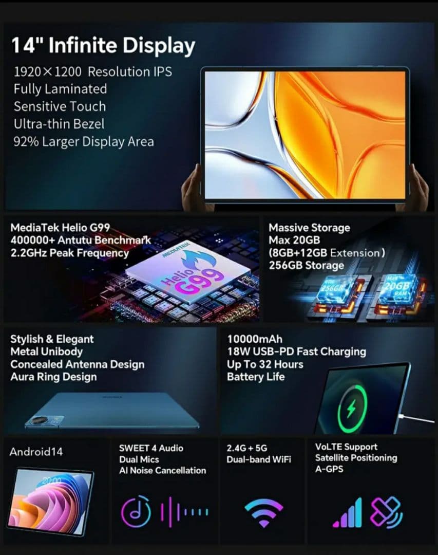 Teclast 14インチ Androidタブレット ケース付き