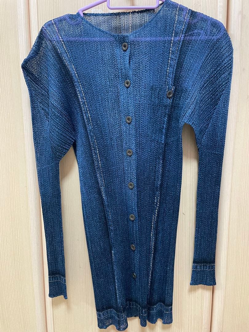 issey miyake プリーツプリーズ　デニム　プリーツカーディガン