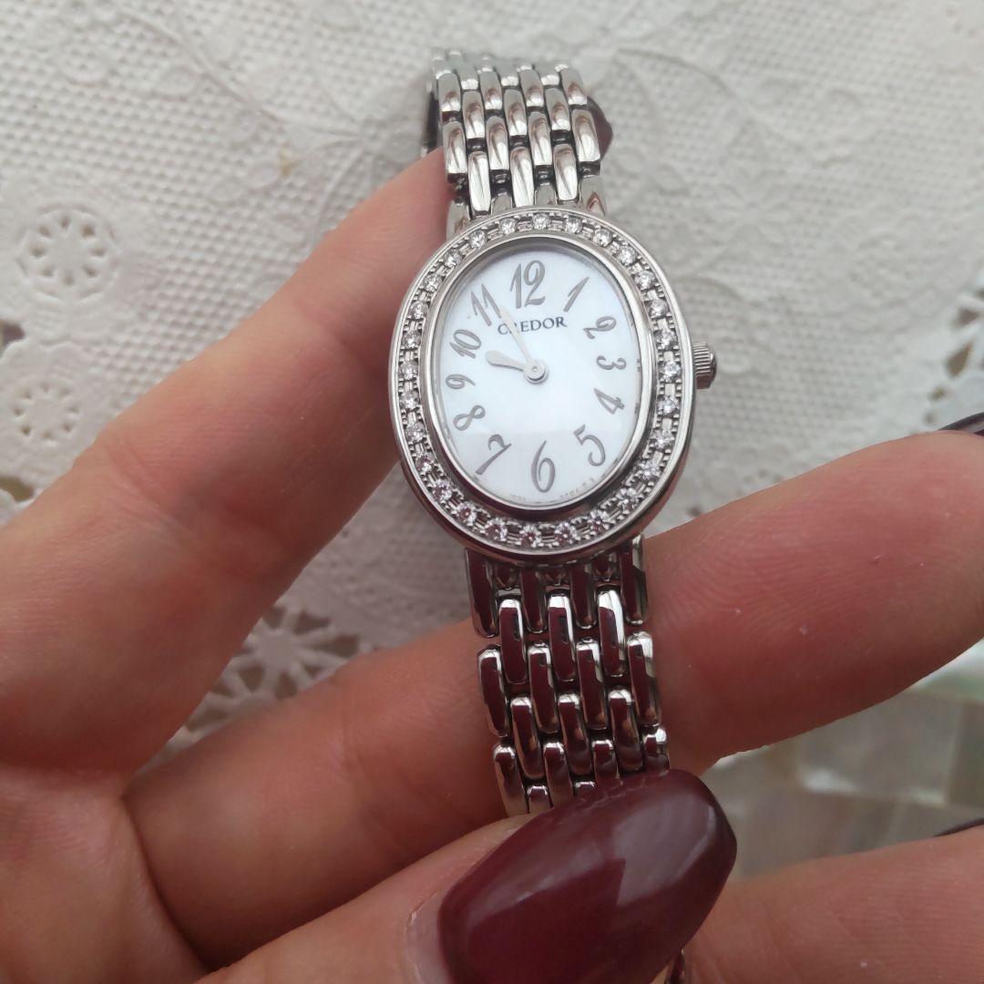 【専用です】クレドール◇オーバル型 腕時計 シルバーシェル28Pダイヤモンド
