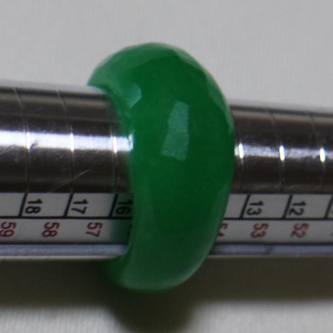 多面カット 本翡翠（推定） くり抜きリング 15号 天然石 ジェダイト 指輪 緑