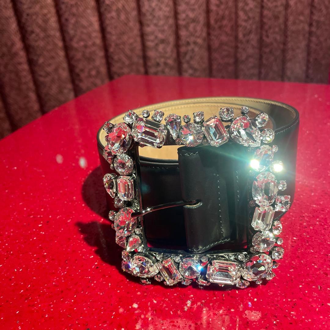 ESCADA クリスタル装飾 ブラックレザーベルト