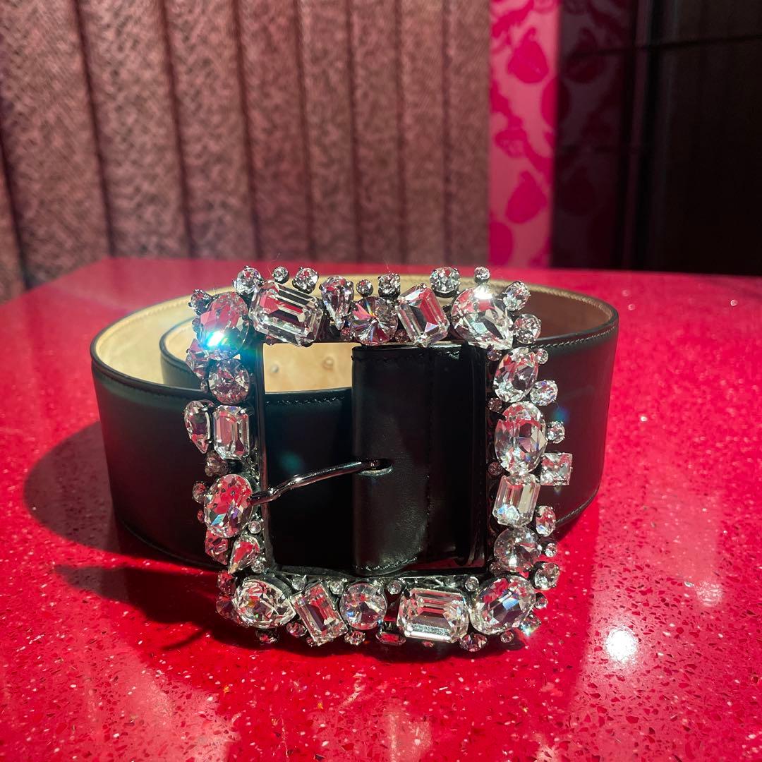 ESCADA クリスタル装飾 ブラックレザーベルト
