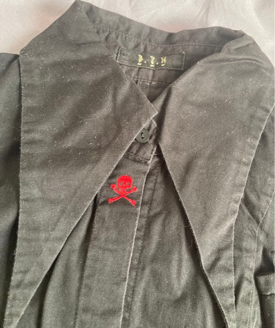 BPN 付け袖 ブラウス シャツ ブラック ドクロ スカル 髑髏 刺繍