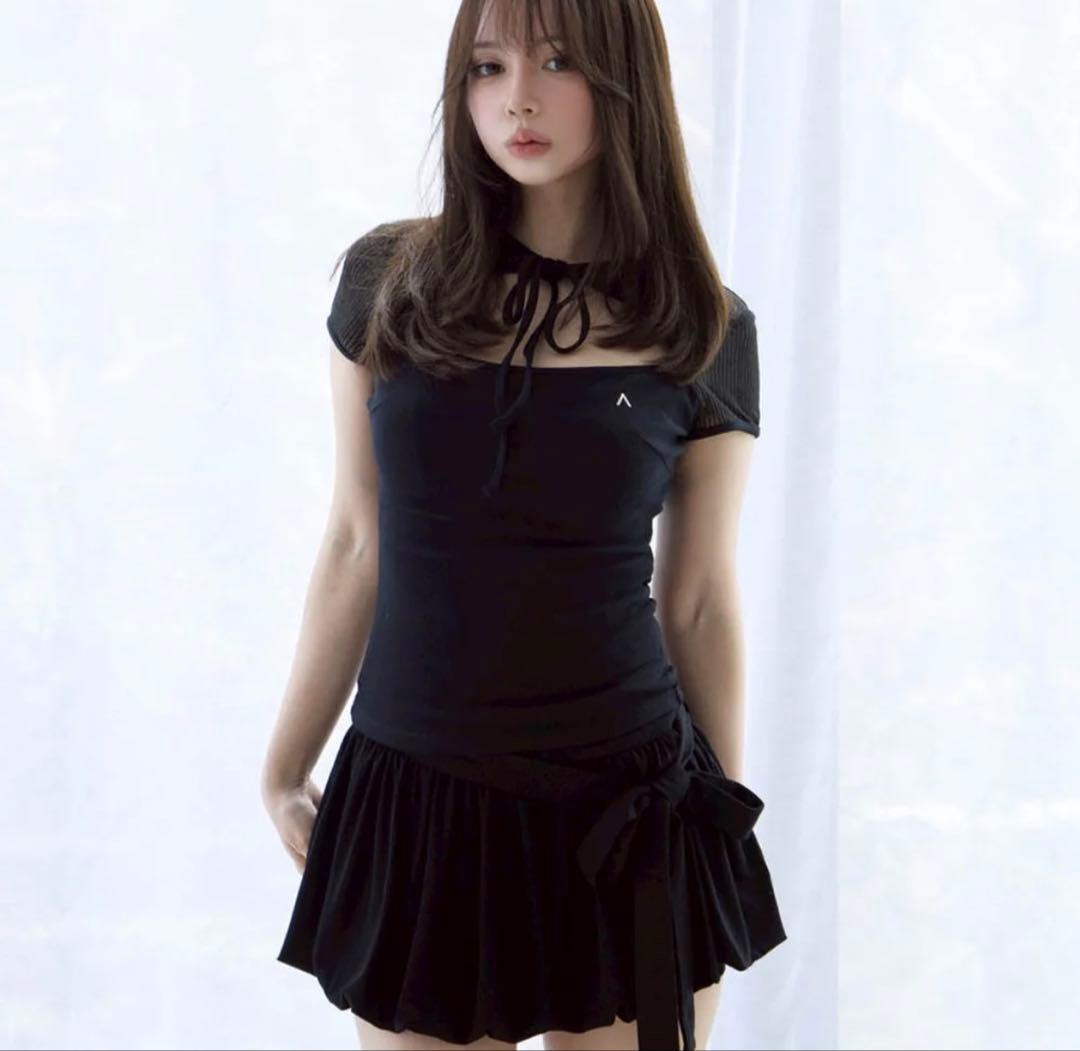 トップス Roy ribbon tops Black andmary