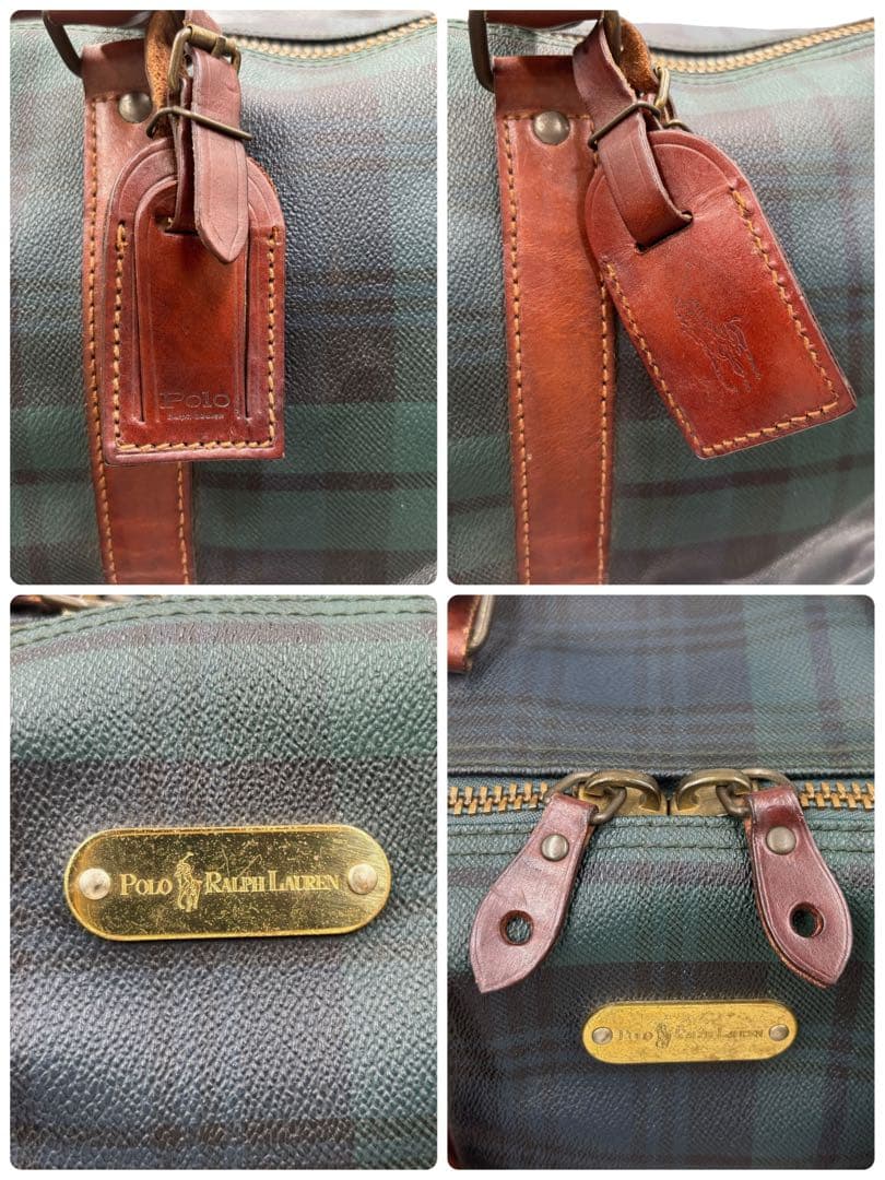 【ヴィンテージ】ポロラルフローレン　ボストンバッグ　トラベル　チェック柄　PVC