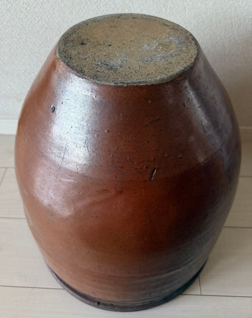 ツボ　メダカ　睡蓮　庭　壺　風情　常滑焼？ 陶器製 円筒形 鉢 約30cm以上