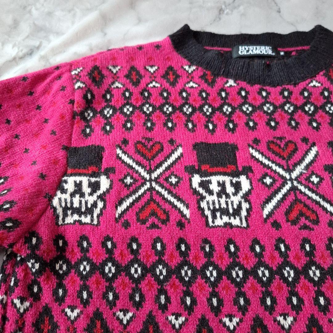 ヒステリックグラマー　ピンク　ドクロ　セーター　ニット　ノルディック　Mサイズ