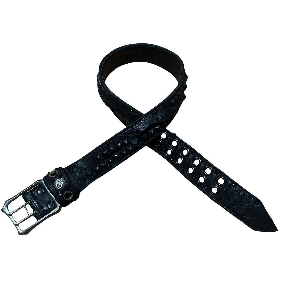 Kmrii ピラミッド スタッズ デストロイ レザー ベルト