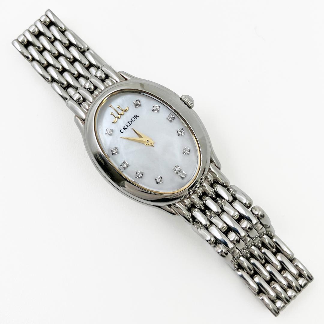 定価34万【美品】 セイコー クレドール シグノ　12Pダイヤ シェル オーバル