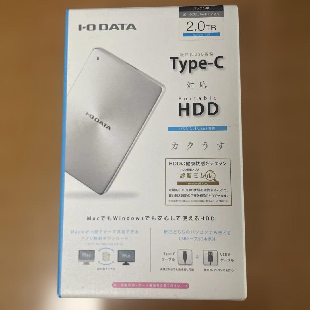 【新品】I-O DATA 2TB USB Type-C ポータブルHDD