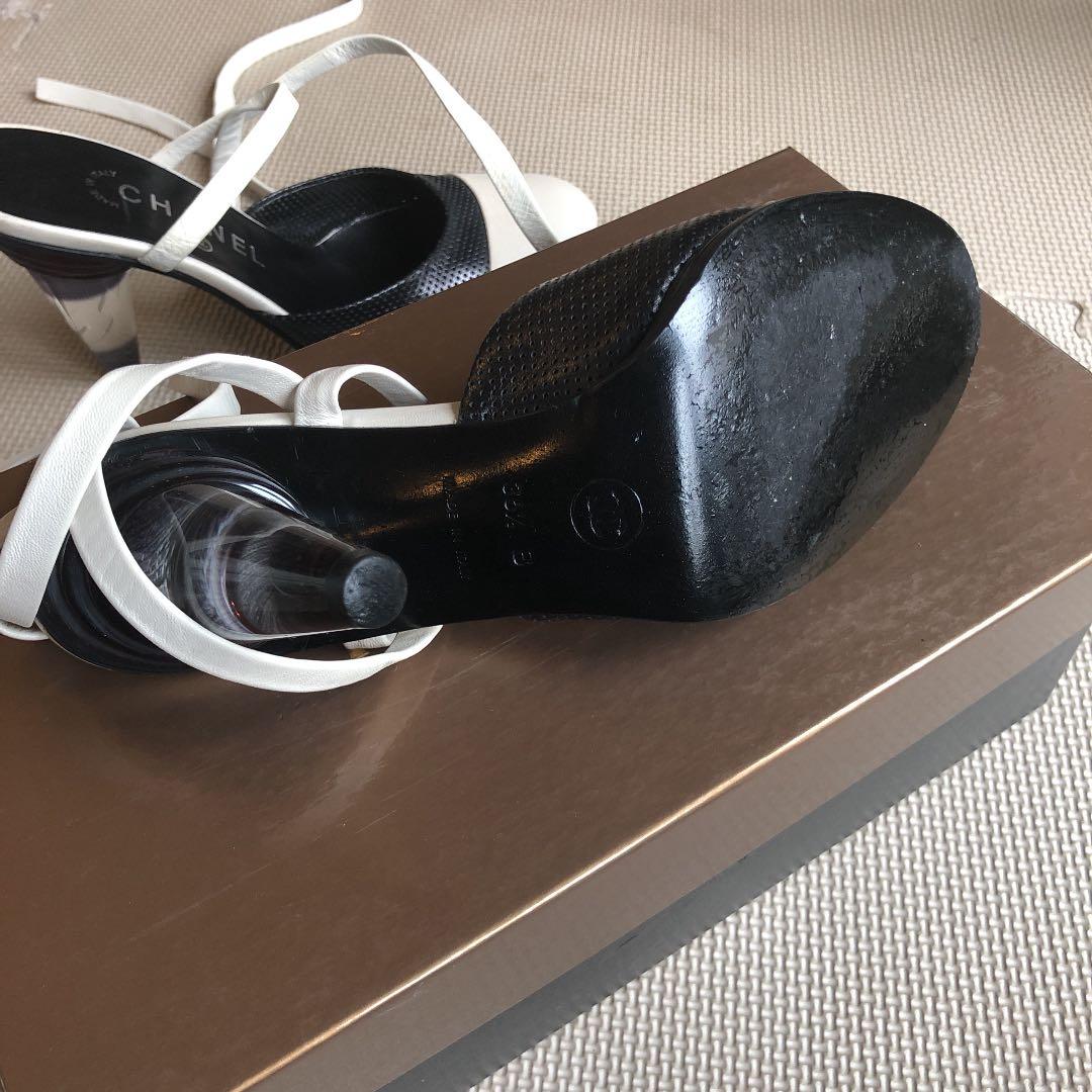 シャネル　ミュール　パンプス　レースアップ　ストラップ　ハイヒール