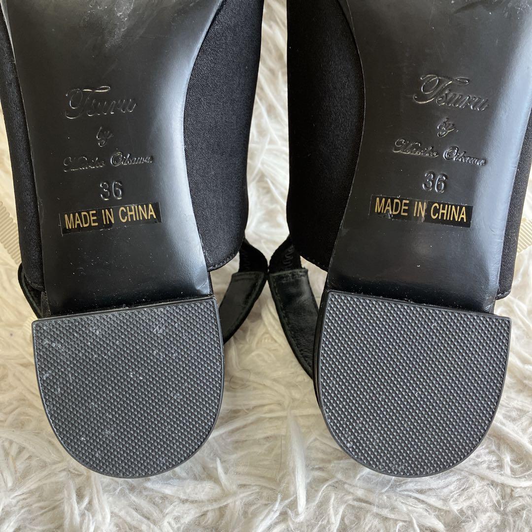 TSURU by MARIKO OIKAWA ブラックリボンデザイン ミュール